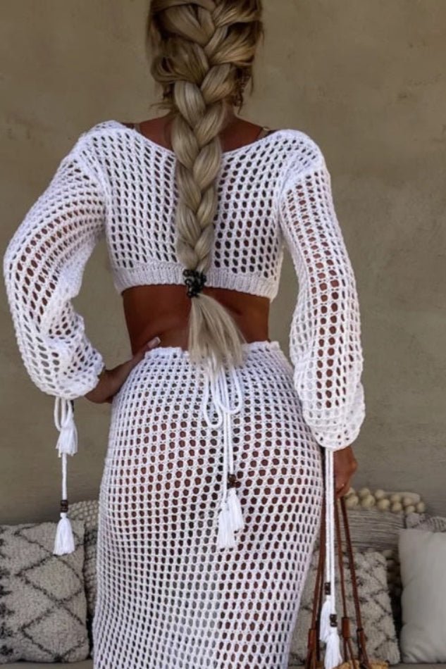 Halbtransparentes Strandkleid in Weiß – Crochet Beach Dress