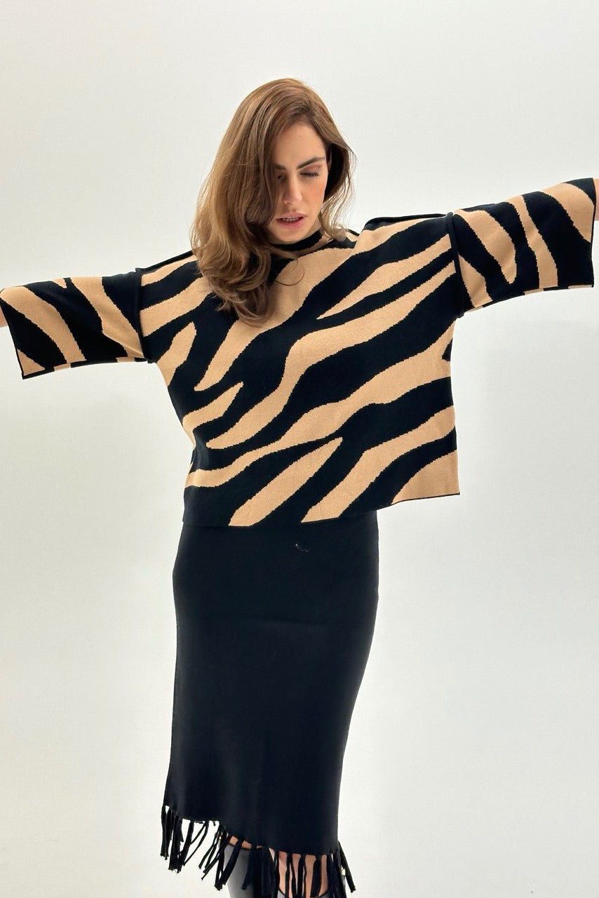 Zebra-Pullover mit Rollkragen