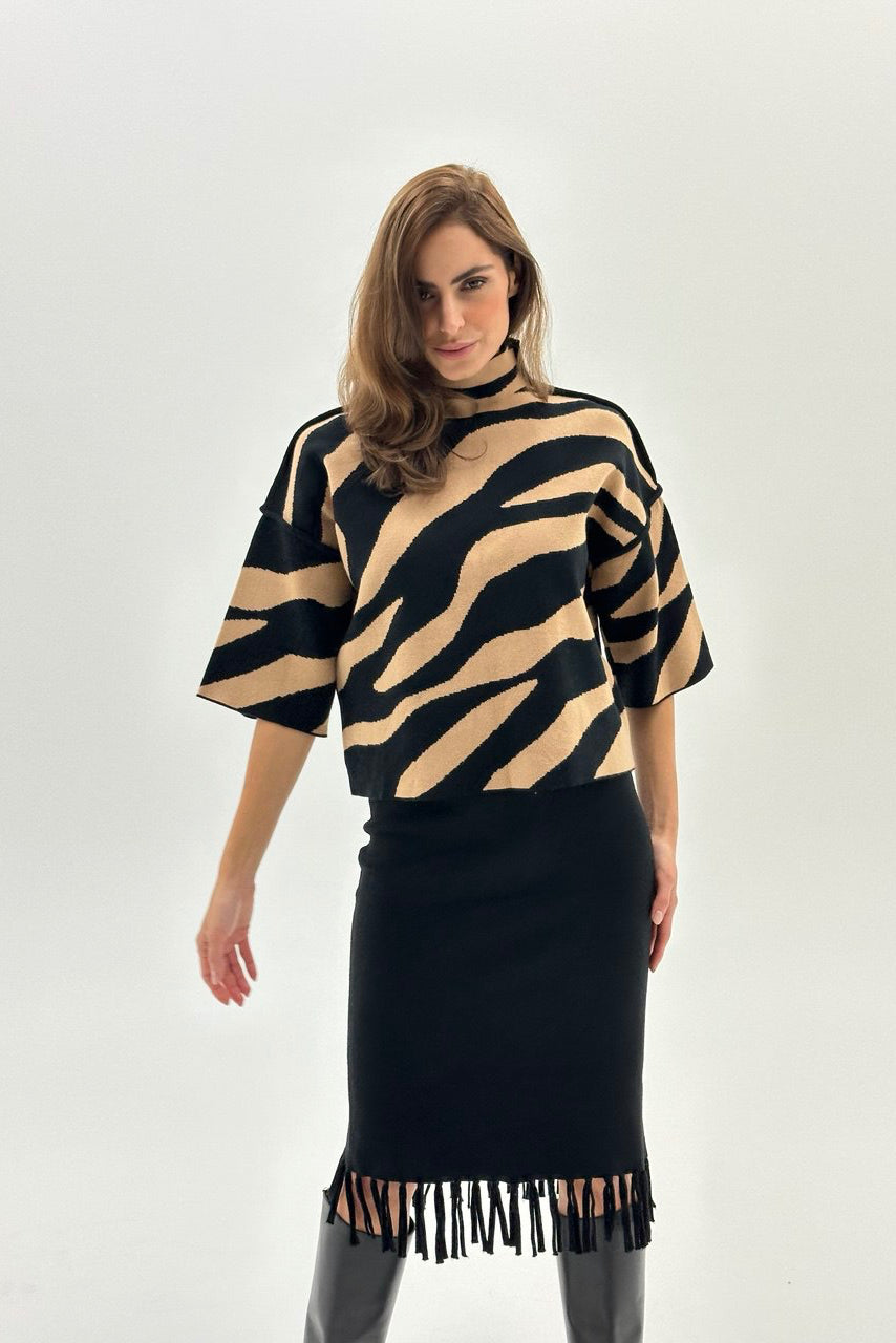 Zebra-Pullover mit Rollkragen