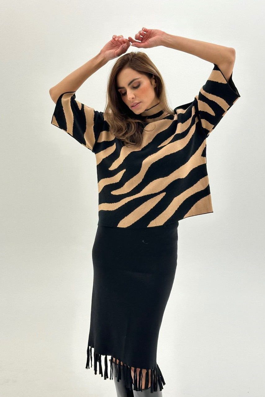 Zebra-Pullover mit Rollkragen