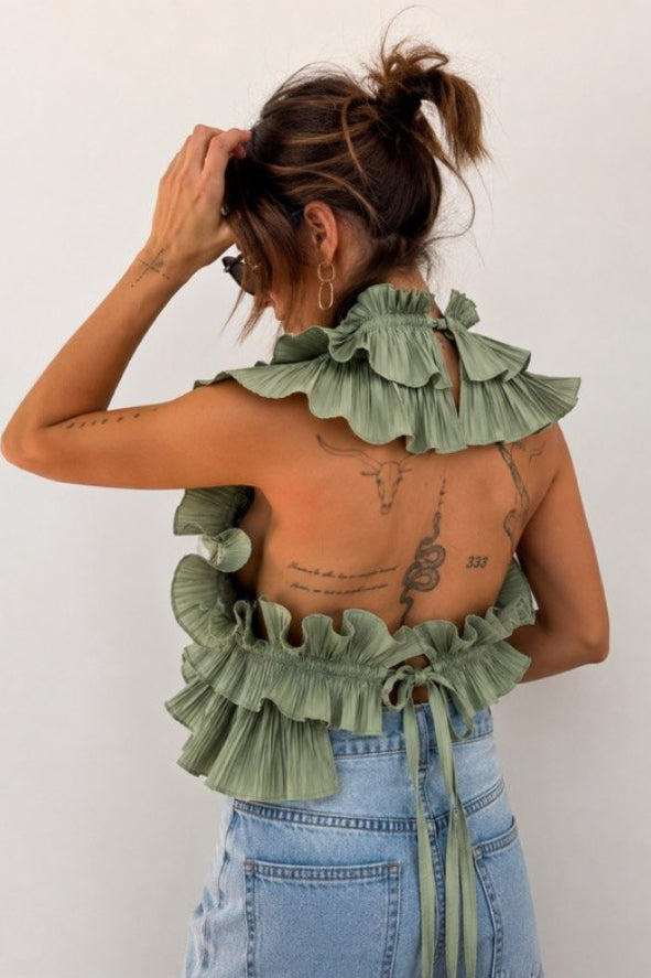 Bluse mit Volants und offenem Rücken
