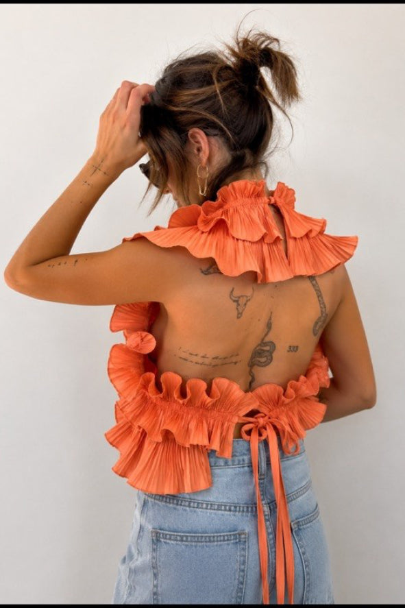 Bluse mit Volants und offenem Rücken