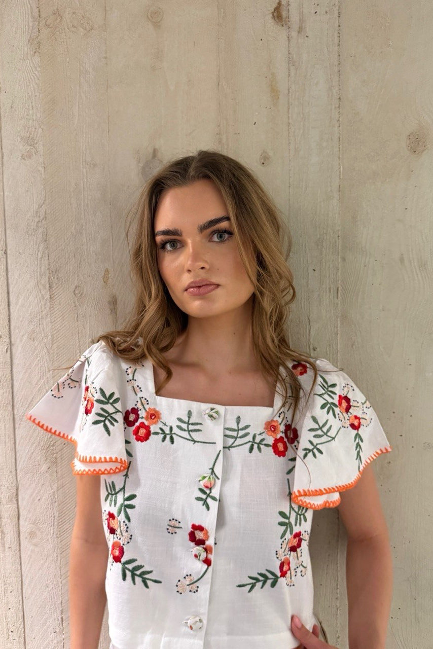 Bestickte Baumwollbluse – Floral Summer