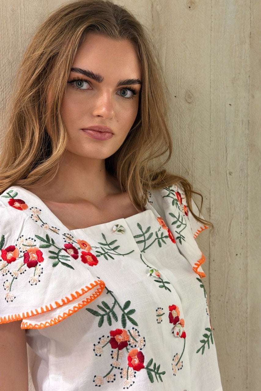 Bestickte Baumwollbluse – Floral Summer