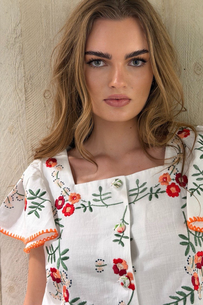 Bestickte Baumwollbluse – Floral Summer