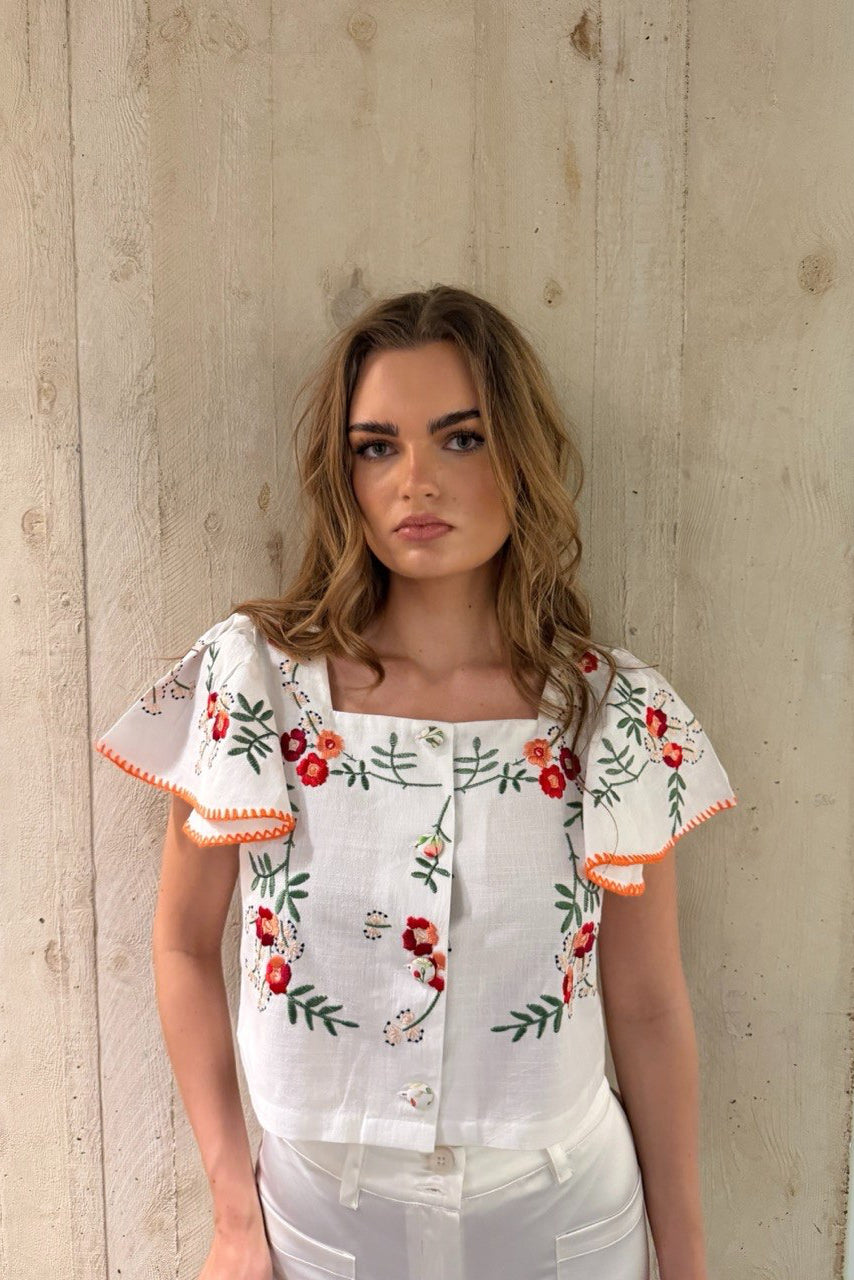 Bestickte Baumwollbluse – Floral Summer