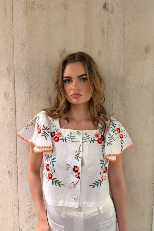 Bestickte Baumwollbluse – Floral Summer
