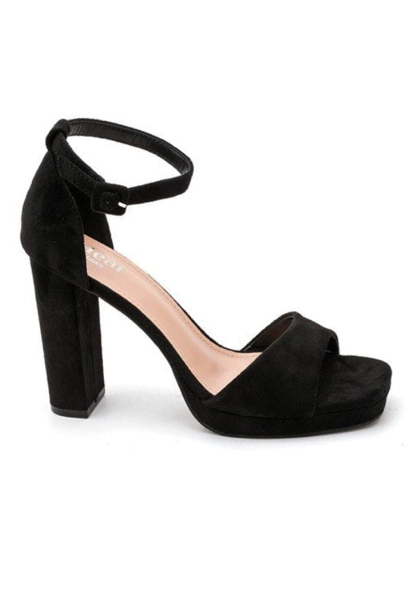 Velours Sandalette mit Blockabsatz