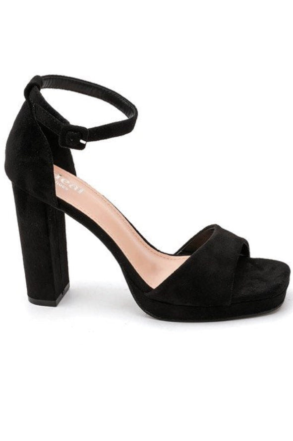 Velours Sandalette mit Blockabsatz