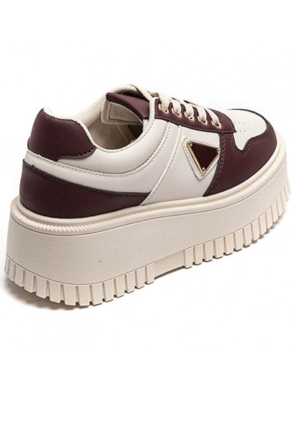 Chunky Plateau Sneaker – Beige/Bordeaux