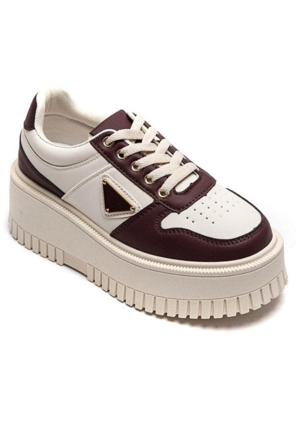Chunky Plateau Sneaker – Beige/Bordeaux