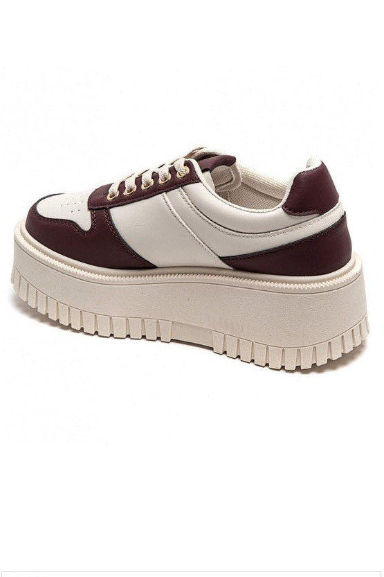 Chunky Plateau Sneaker – Beige/Bordeaux