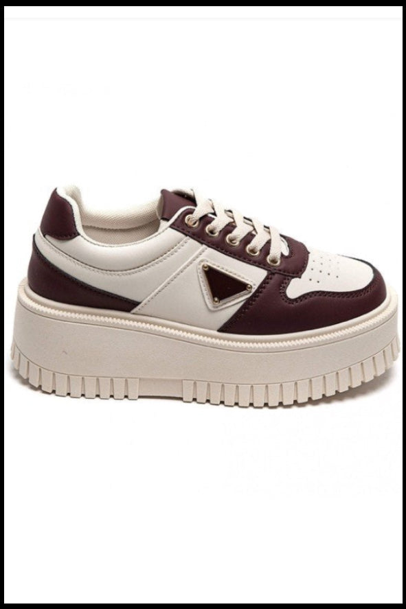 Chunky Plateau Sneaker – Beige/Bordeaux