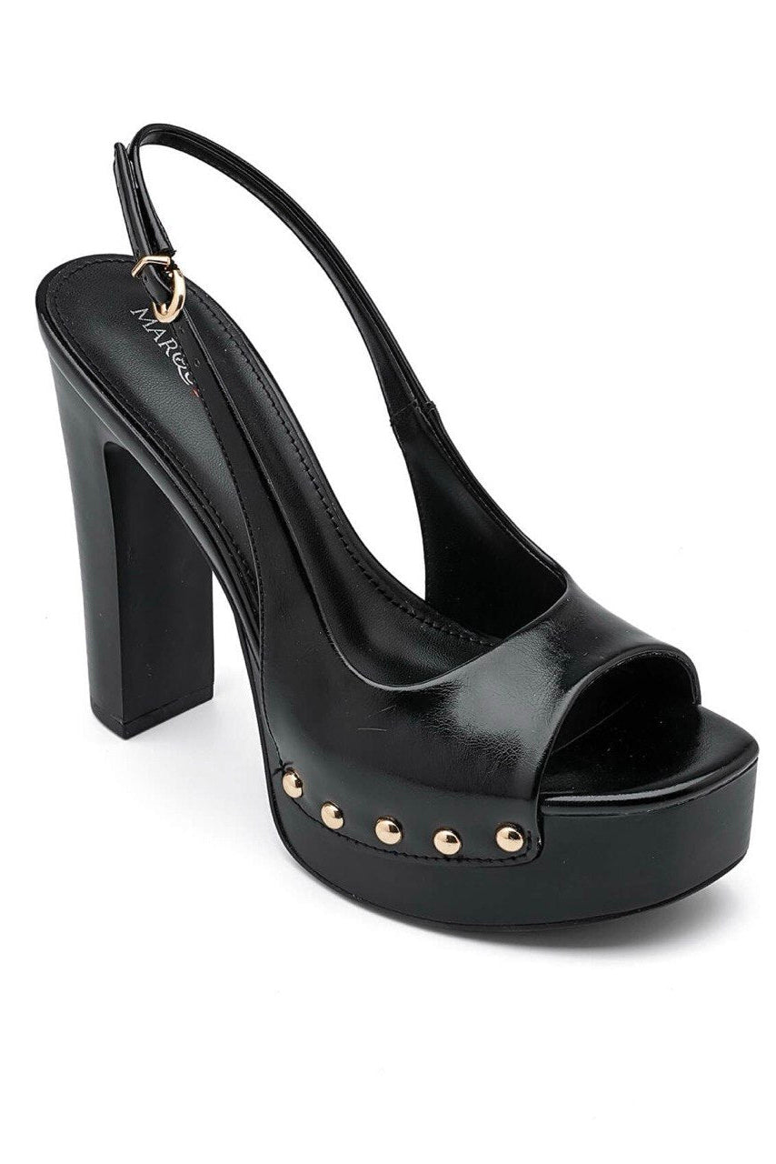 Schwarze Plateau-Sandaletten mit Nieten – Black Statement Heels
