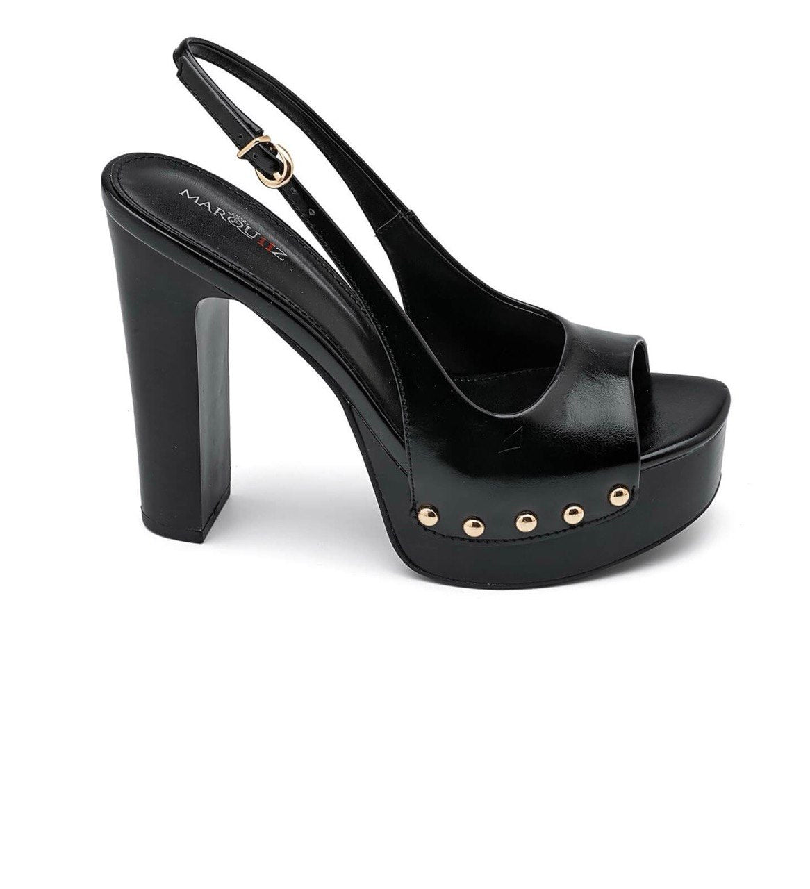 Schwarze Plateau-Sandaletten mit Nieten – Black Statement Heels