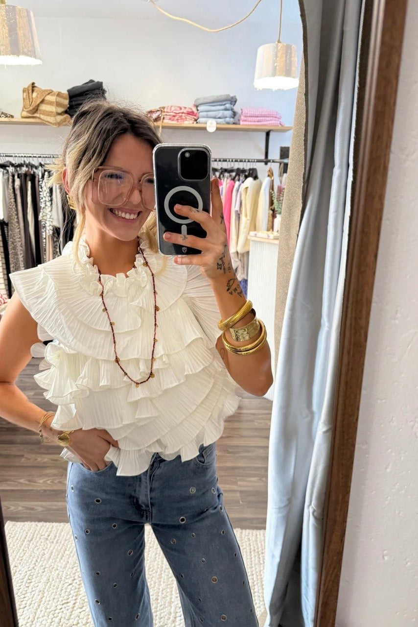 Bluse mit Volants und offenem Rücken