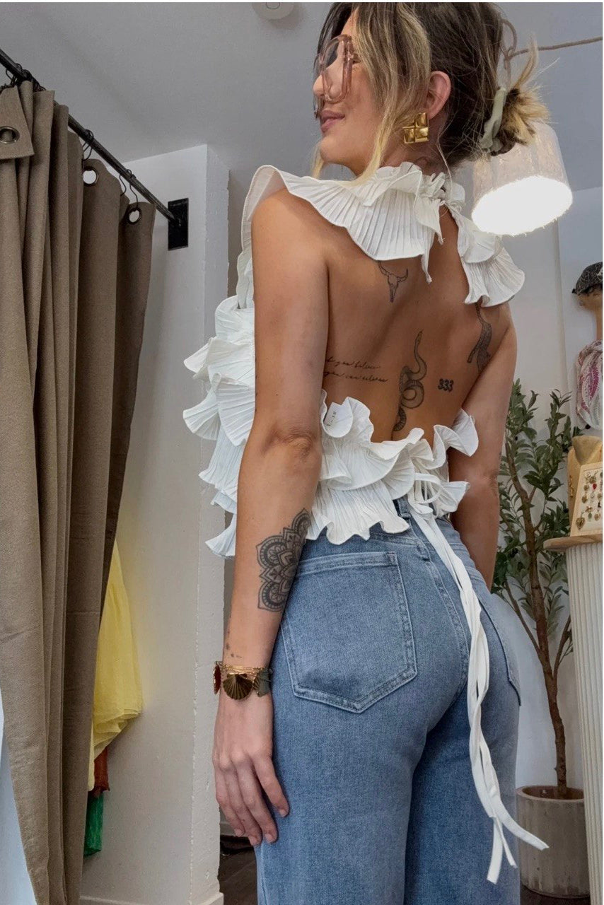 Bluse mit Volants und offenem Rücken