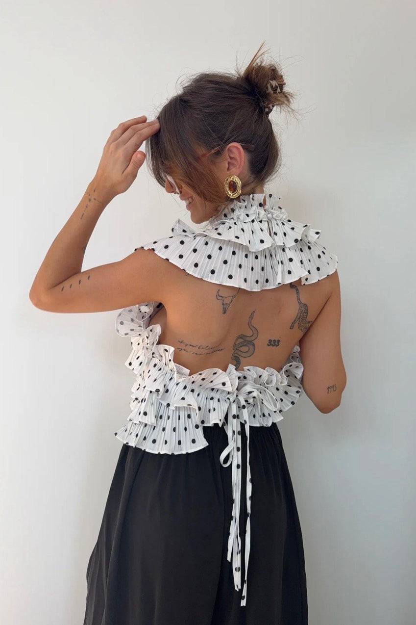Bluse mit Volants und offenem Rücken
