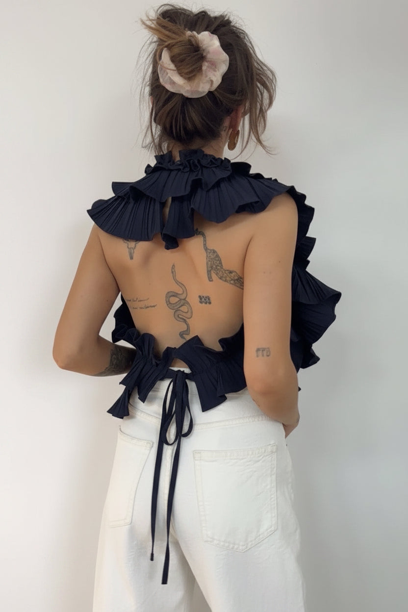 Bluse mit Volants und offenem Rücken