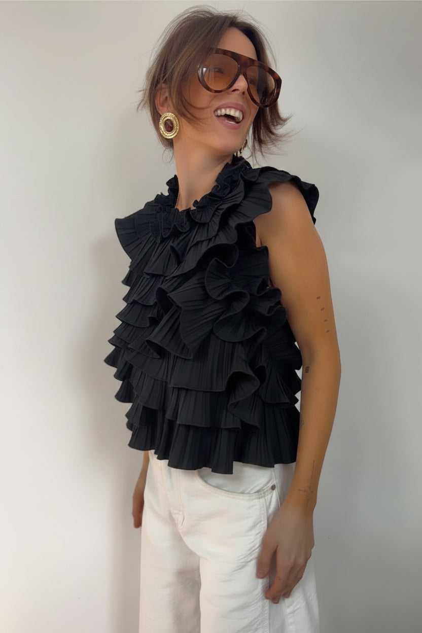 Bluse mit Volants und offenem Rücken