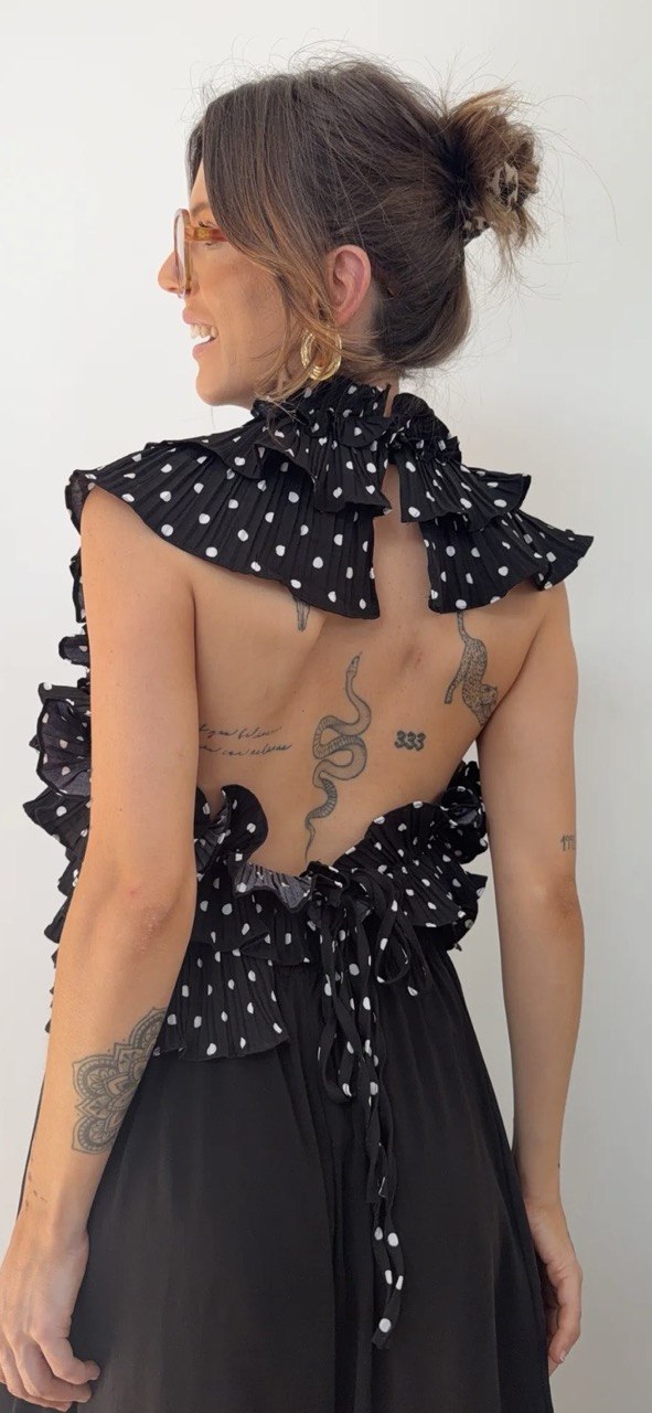 Bluse mit Volants und offenem Rücken