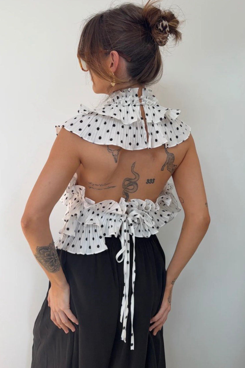 Bluse mit Volants und offenem Rücken